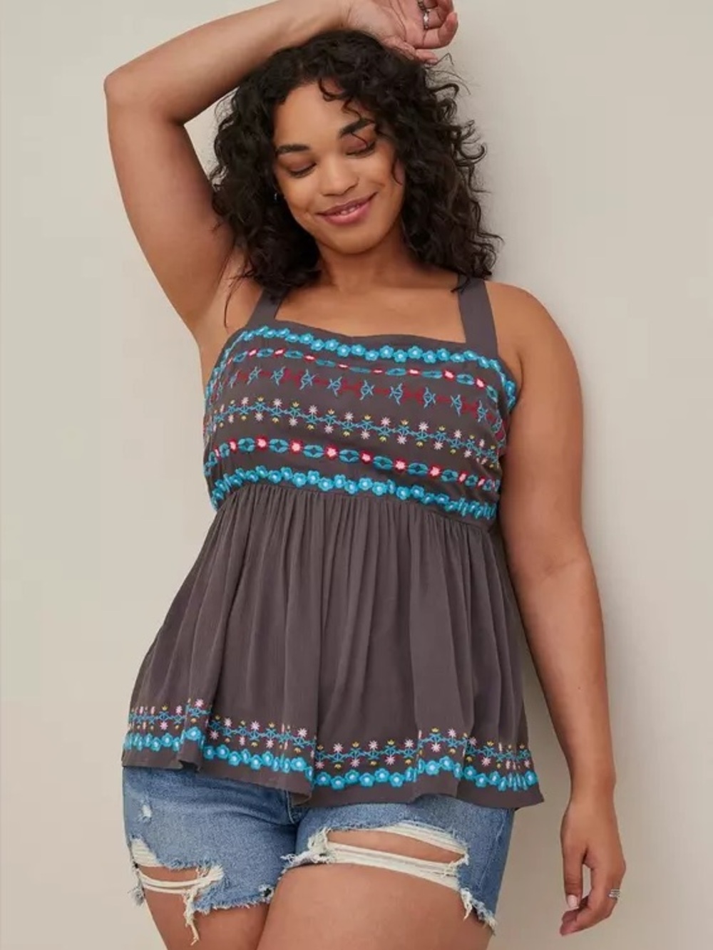 Torrid Smocked Embroidered Tank